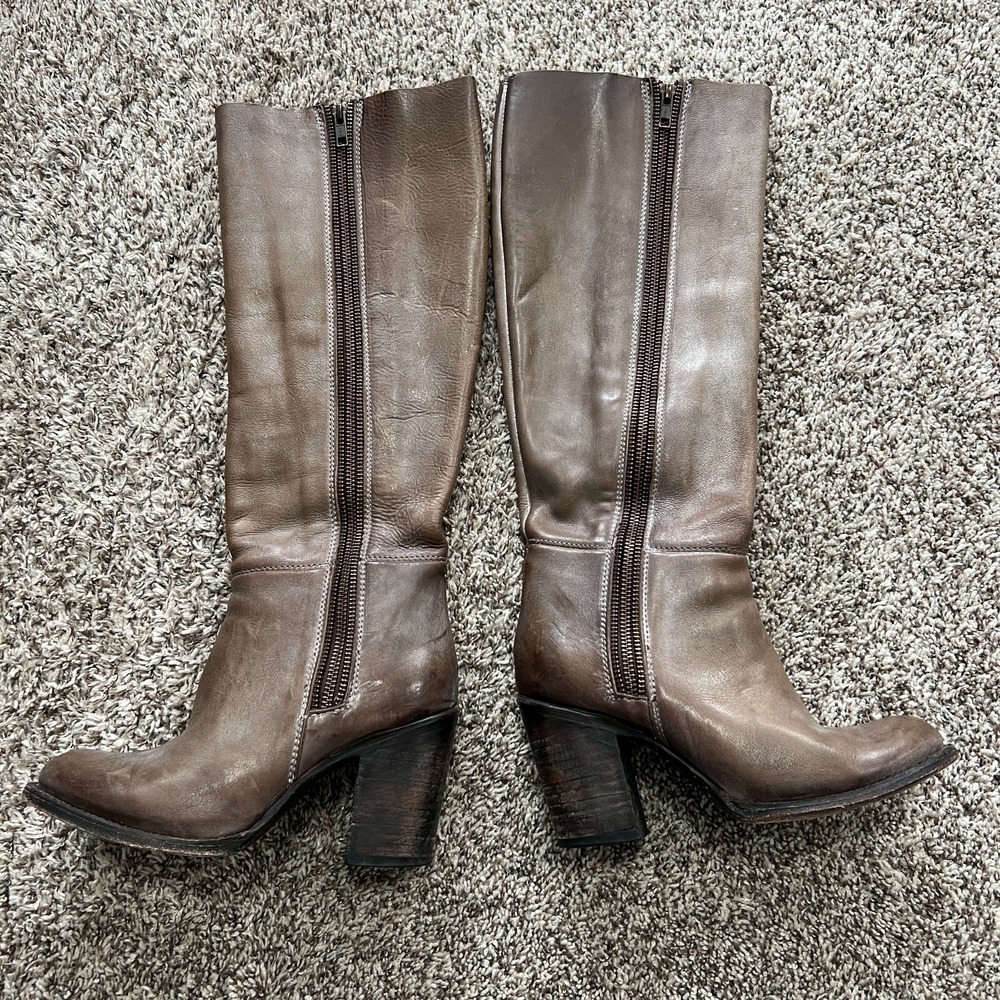 Women's Size 7 Boots FREEBIRD By Steven Beau Stone Brown Leather Riding Zipper